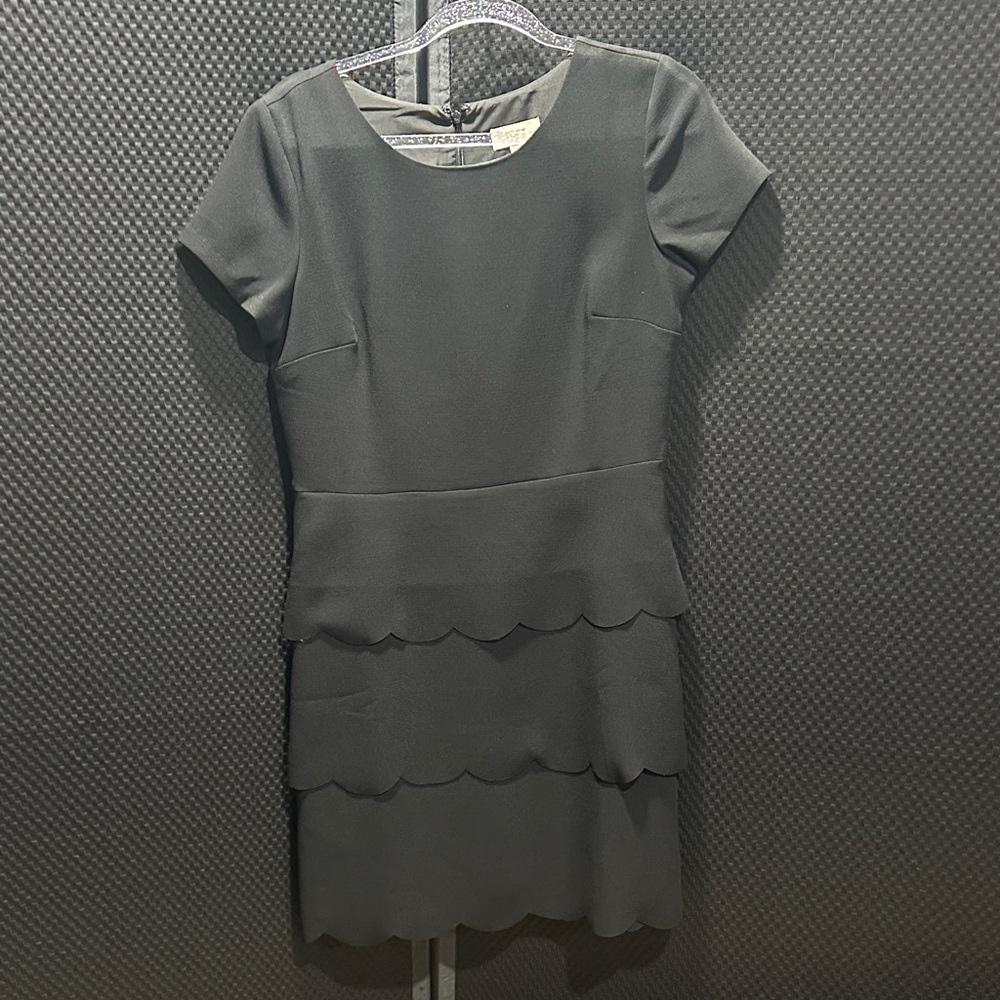 LOFT Black Scalloped Hem Mini Dress